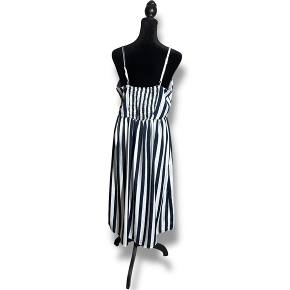 Style House Navy/White Stripe Sleeveless Button Down Front Midi Dress w/ Pockets - Picture 6 of 16